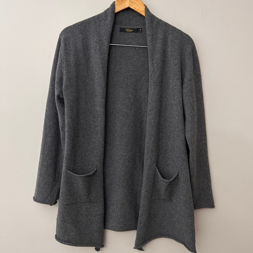 Bellina Cashmere Sweater Womens Medium Charcoal Gray Wool‎ Cardigan Luxury Italy